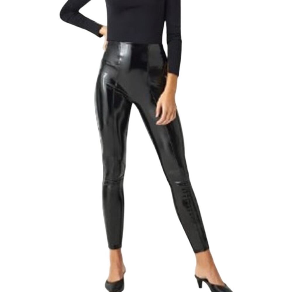 SPANX Black Faux Patent Leather Leggings Large
